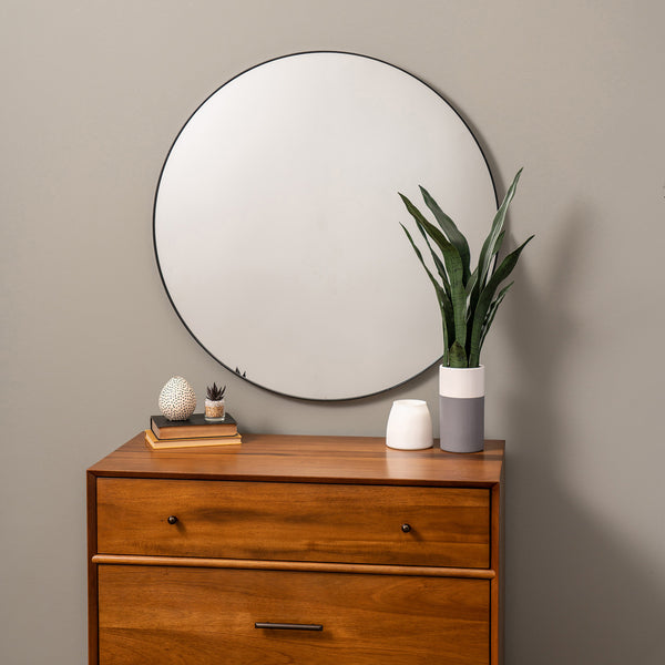 Franco Round Black Wall Mirror, 34"