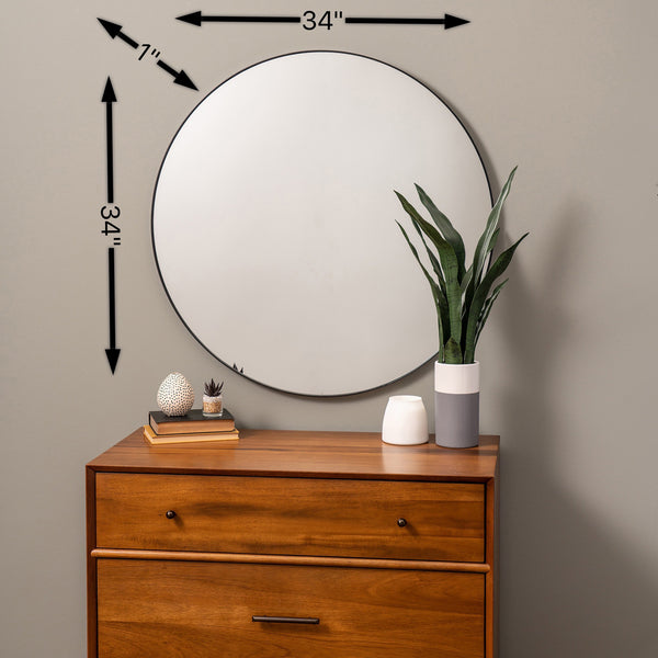 Franco Round Black Wall Mirror, 34"