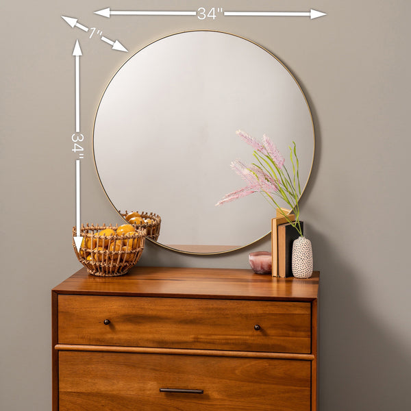 Franco Round Gold Wall Mirror, 34"