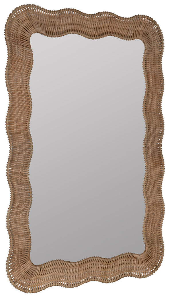 Scalloped Linden Mirror, Natural Rattan, 40" x 28"