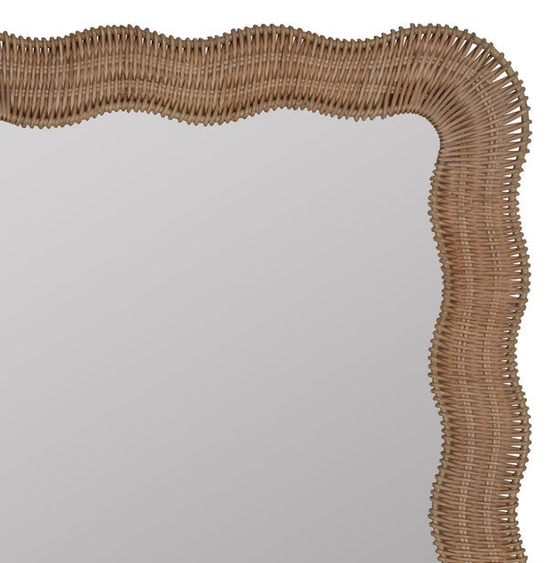 Scalloped Linden Mirror, Natural Rattan, 40" x 28"