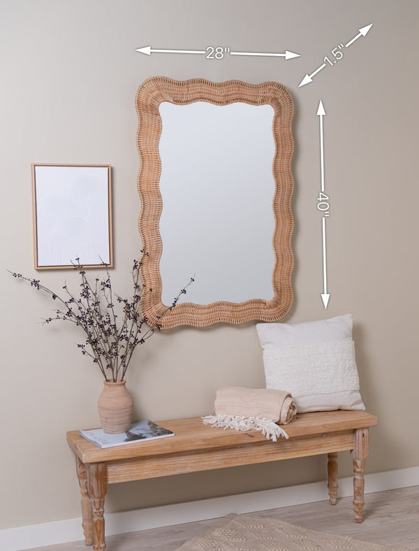 Scalloped Linden Mirror, Natural Rattan, 40" x 28"