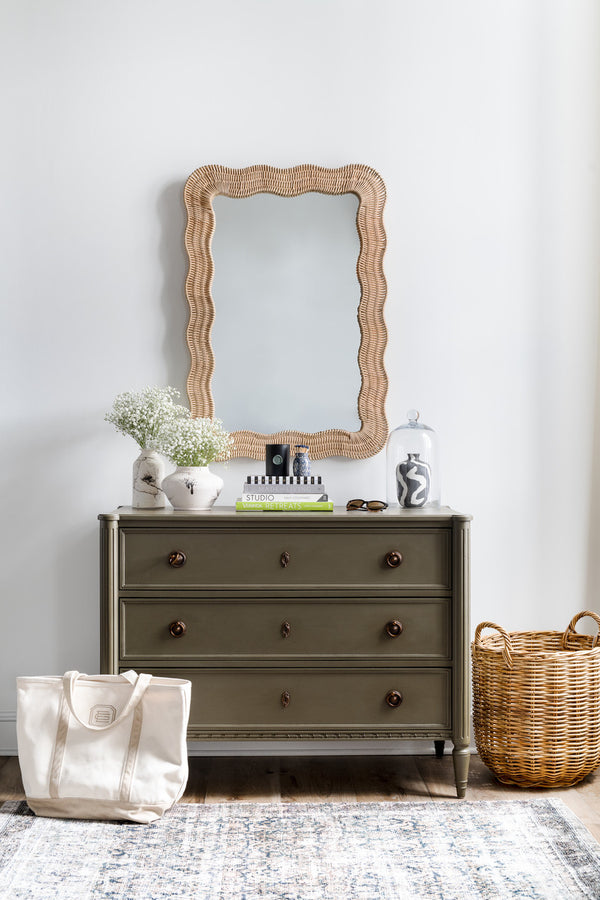 Scalloped Linden Mirror, Natural Rattan, 40" x 28"