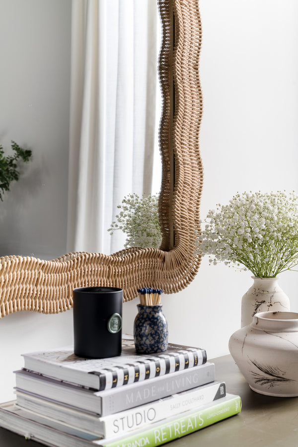 Scalloped Linden Mirror, Natural Rattan, 40" x 28"