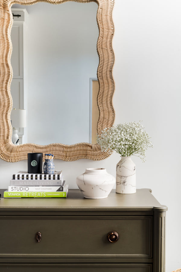 Scalloped Linden Mirror, Natural Rattan, 40" x 28"