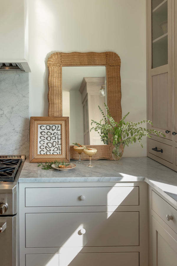 Scalloped Linden Mirror, Natural Rattan, 40" x 28"
