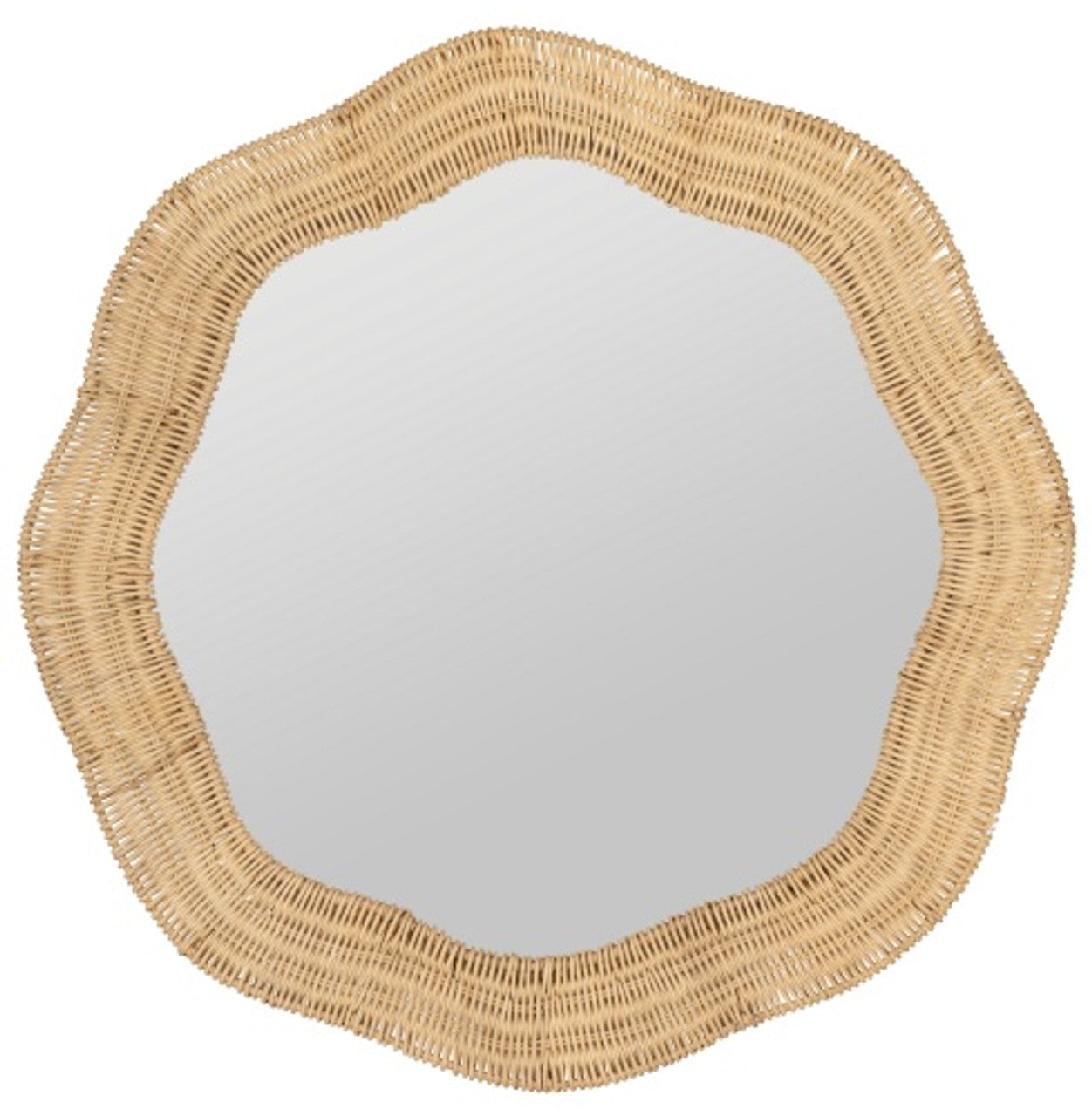 Scalloped Linden Round Wall Mirror, Natural Rattan, 34.5" x 32.25"