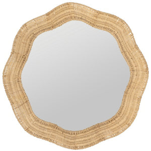 Scalloped Linden Round Wall Mirror, Natural Rattan, 34.5" x 32.25"