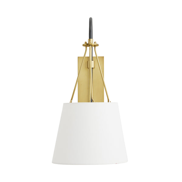 Franklin Sconce, Antique Brass, Bronze, White Linen