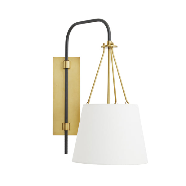 Franklin Sconce, Antique Brass, Bronze, White Linen