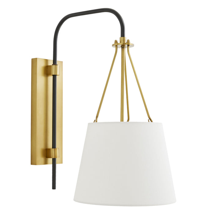 Franklin Sconce, Antique Brass, Bronze, White Linen