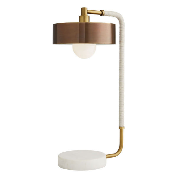 Aaron Lamp, Antique Brass, Cream Leather, White Marble