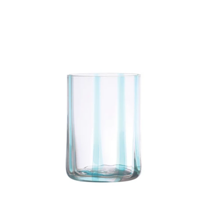 Hand-Painted Drinking Glass w/ Stripes, 12 oz, Aqua