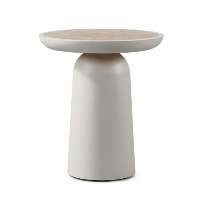 Nova Round Side Table, Aluminum Bone/Travertine Natural