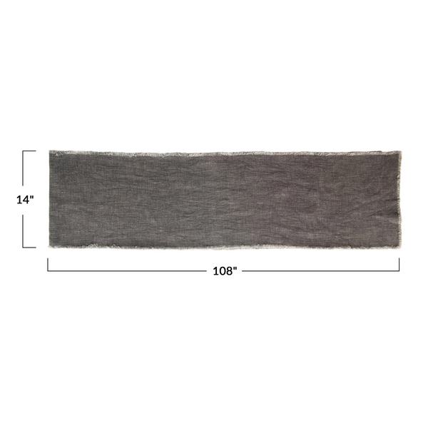 Linen Blend Table Runner with Frayed Edges, Gray