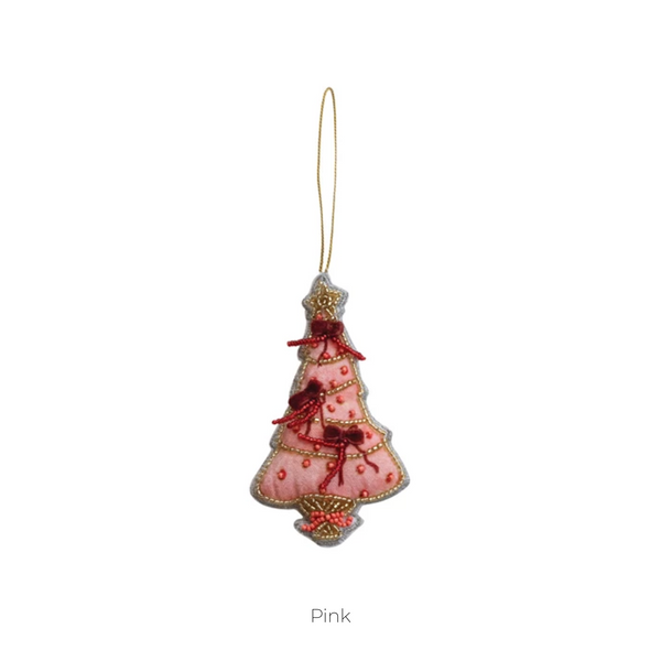 Handmade Beaded Fabric Christmas Tree Ornament, 4 Styles