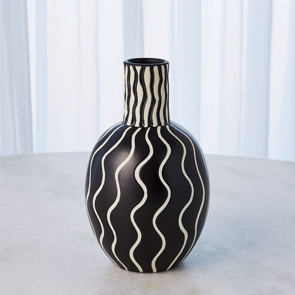 Graphic Gourd Vase, Black/White, 11" H
