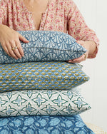 Baku Azure Linen Cushion, 14" x 22"