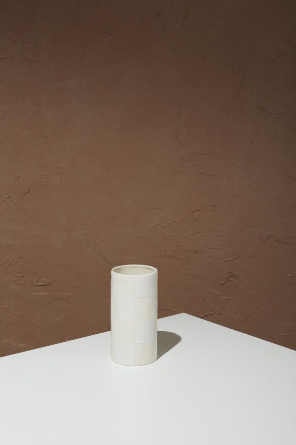 Checkerboard Vase, Cream, 8"