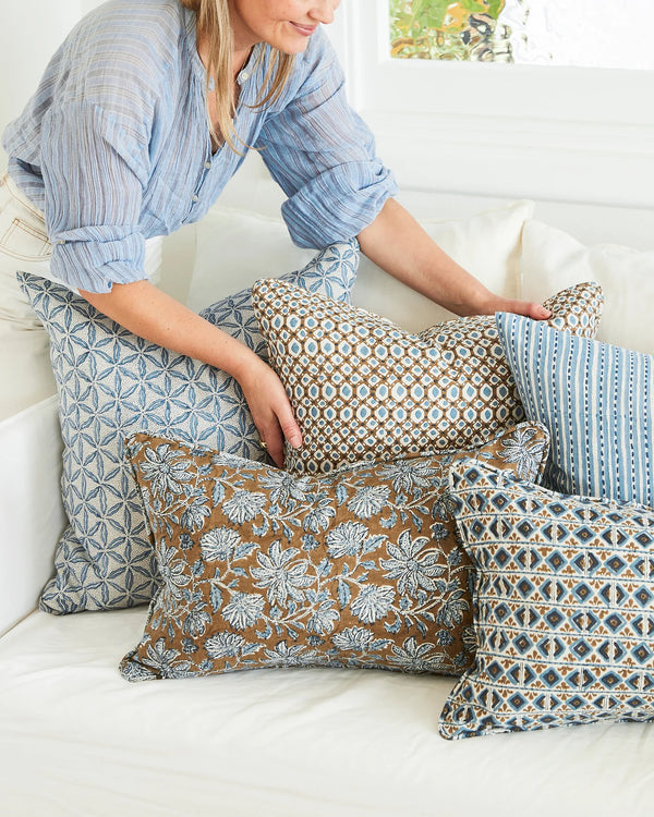 Osaka Azure Linen Cushion, 22" x 22"