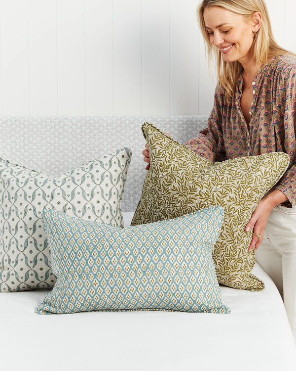 Orvietto Celadon Moss Linen Cushion, 14" x 22"