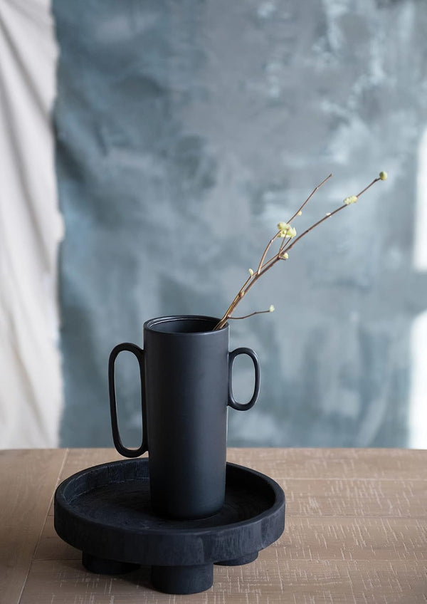 Stoneware Vase with Asymmetrical Handles, 10"H