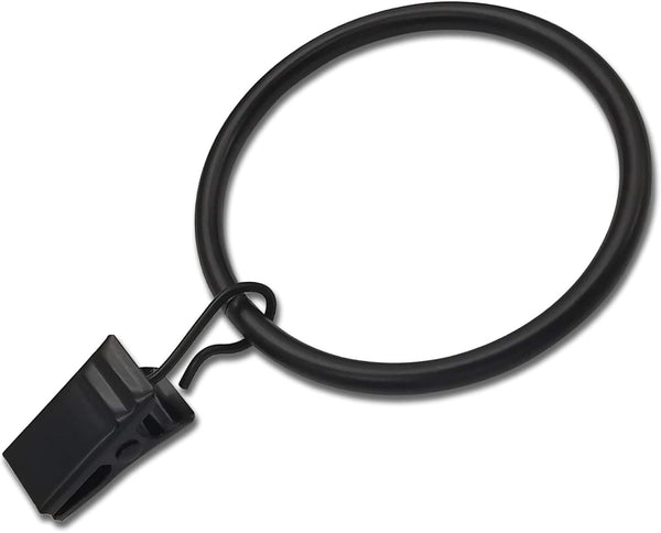 Metal Curtain Rings with Clips, Black, 20 Pack
