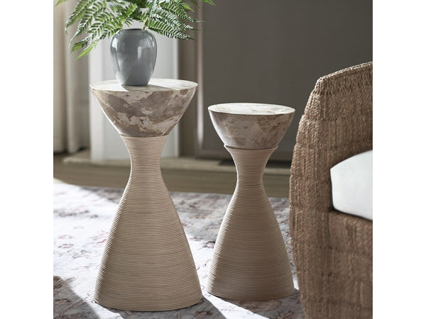 Ellory Leather and Stone Side Table, Tab, Small, 9"Dia x 19"H