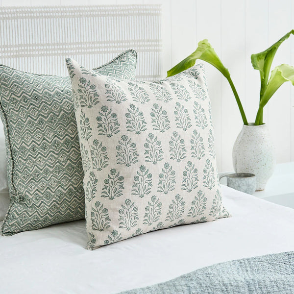 Amer Celadon Linen Cushion, 20" x 20"