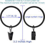 Metal Curtain Rings with Clips, Black, 20 Pack