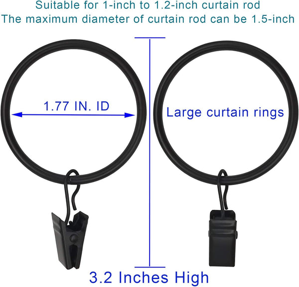 Metal Curtain Rings with Clips, Black, 20 Pack