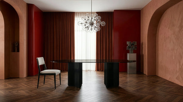Viola Dining Table - Smoked Glass, 96"W X 44"D