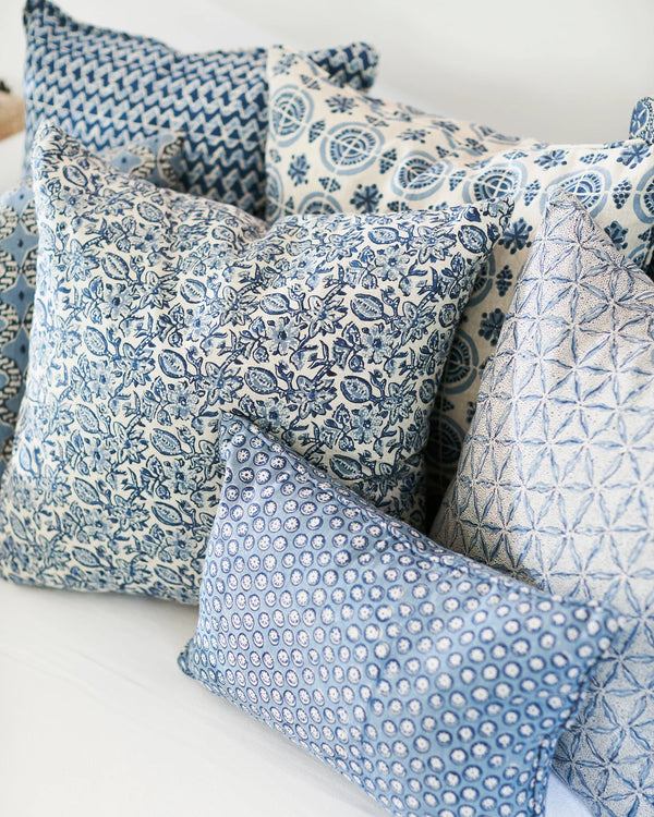 Osaka Azure Linen Cushion, 22" x 22"
