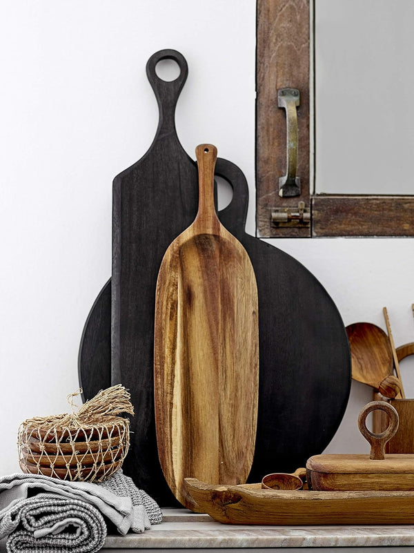 Acacia Round Wood Tray/Cutting Board, Black