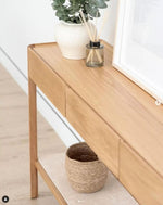 Nell Console Table, Light Oak with Travertine Shelf, 63"W × 13.75"D × 29.5"H