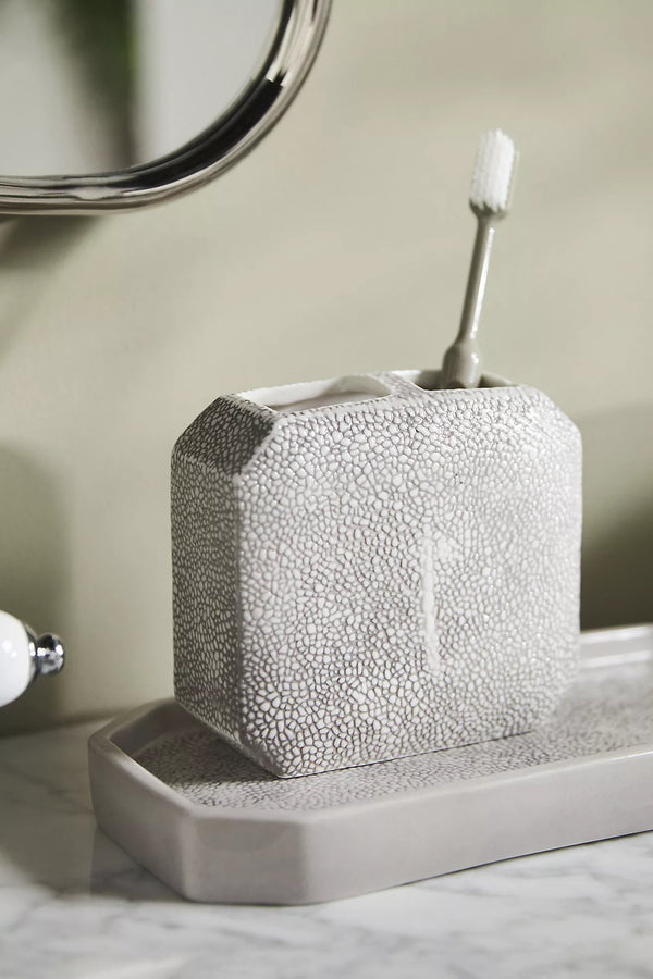 Shagreen Toothbrush Holder, Grey/ Unique