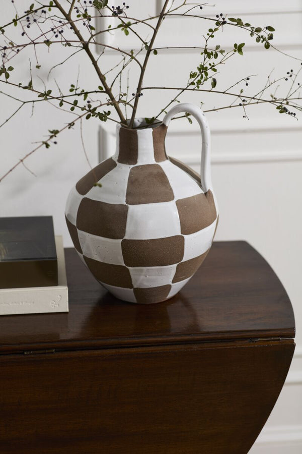 Fairfax Jug - Checker Brown, 14.5"