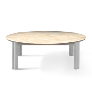Cove Round Coffee Table, Aluminum Bone/Travertine Natural