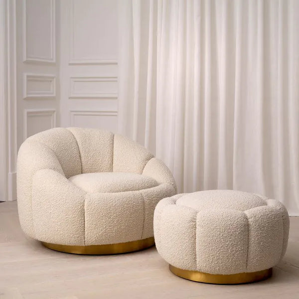 Inger Swivel Chair with Ottoman, Bouclé Cream