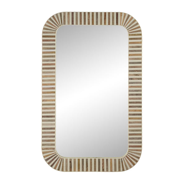 Wood/Bone Inlay Rectangular Mirror, Natural/White, 36''H