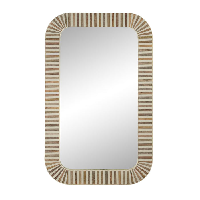 Wood/Bone Inlay Rectangular Mirror, Natural/White, 36''H