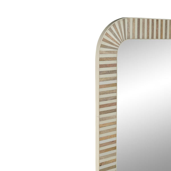 Wood/Bone Inlay Rectangular Mirror, Natural/White, 36''H