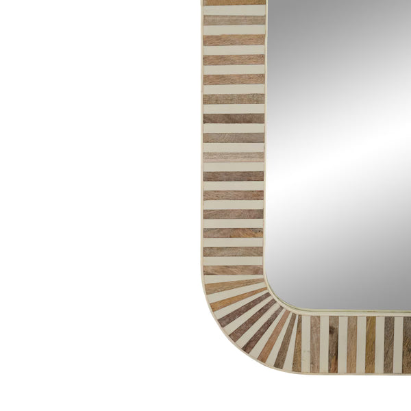 Wood/Bone Inlay Rectangular Mirror, Natural/White, 36''H