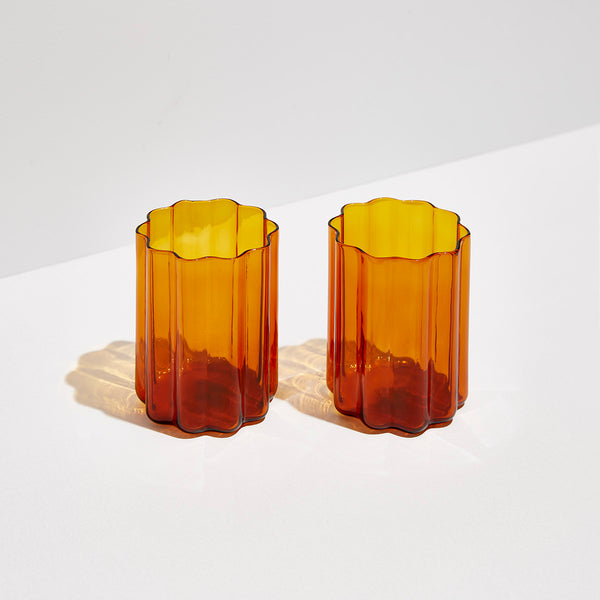 Wave Glass Set of 2, Amber