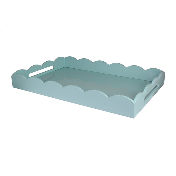 Large Lacquered Scallop Ottoman Tray - Eau De Nil, 26"W x 17"D