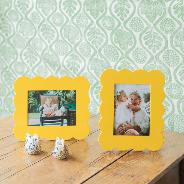 Yellow Scalloped Lacquer Photo Frame, 5 x 7"