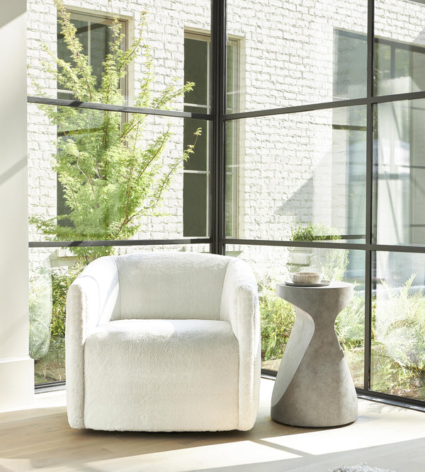 Aline Swivel Chair - White/Cream Chenille