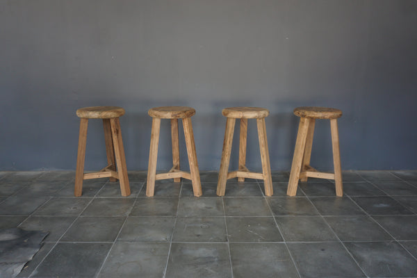 Reclaimed Teak Round Counter Stool, 14"Dia x 24"H