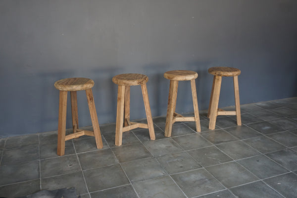 Reclaimed Teak Round Counter Stool, 14"Dia x 24"H