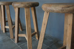 Reclaimed Teak Round Counter Stool, 14"Dia x 24"H